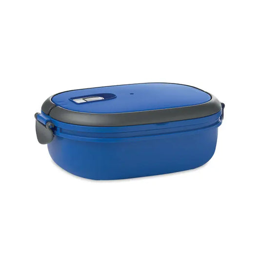 Cutie de pranz din pp albastru oval cu capac ermetic negru si clema gri pentru depozitare sigura