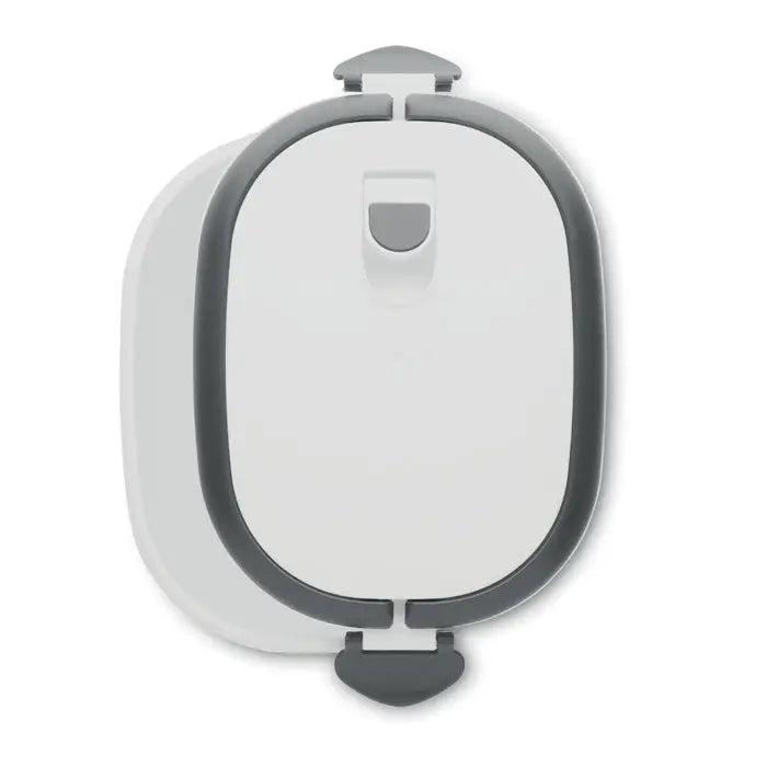Cutie de pranz din pp alb si gri oval cu capac ermetic si margini din silicon antiderapante