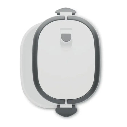 Cutie de pranz din pp alb si gri oval cu capac ermetic si margini din silicon antiderapante