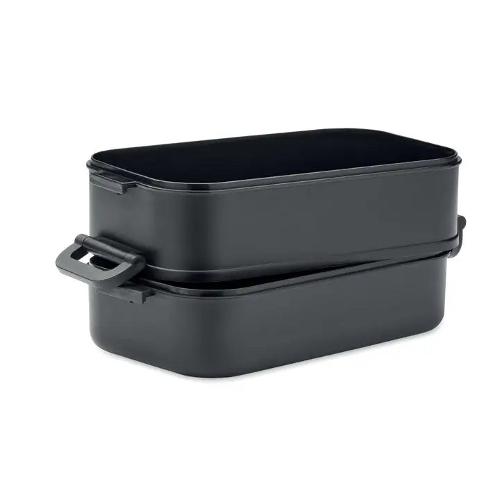 Cutie de pranz din pp neagra cu doua nivele si manere integrate design modern si practic