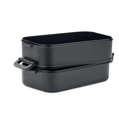 Cutie de pranz din pp neagra cu doua nivele si manere integrate design modern si practic