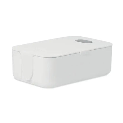 Cutie de pranz din pp alb dreptunghiular cu design minimalist si tab gris pe capac pentru depozitare practica