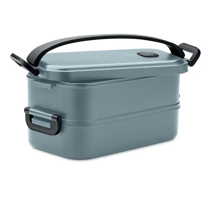 Cutie de pranz din pp, doua nivele, finisaj mat teal, manere si inchizatori negre din plastic, eleganta si practica