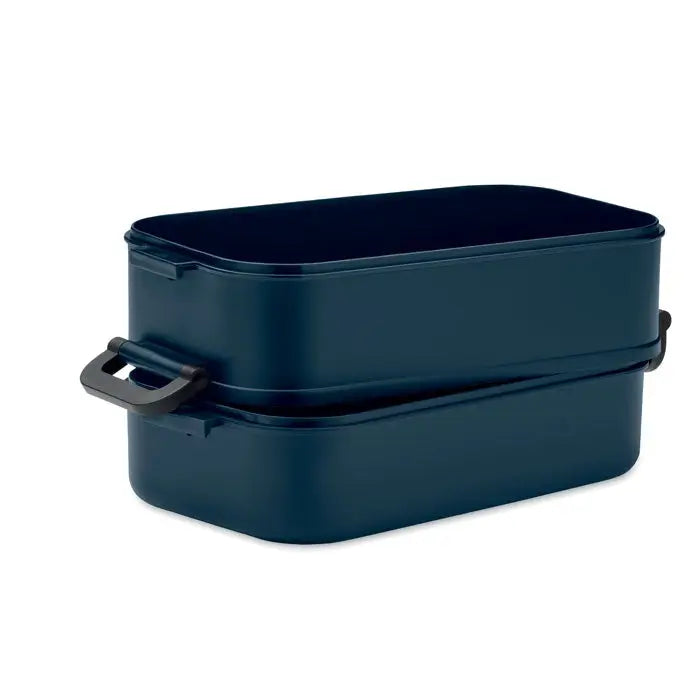 Cutie de pranz din pp albastru navy cu doua etaje si manere negre pentru depozitare alimentara