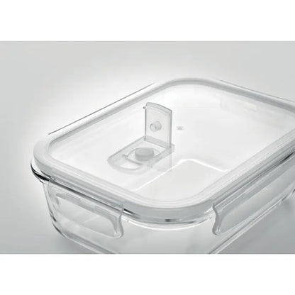 Cutie de pranz din sticla clara cu capac transparent din pp 900 ml si mecanism de inchidere integrat cu manere laterale