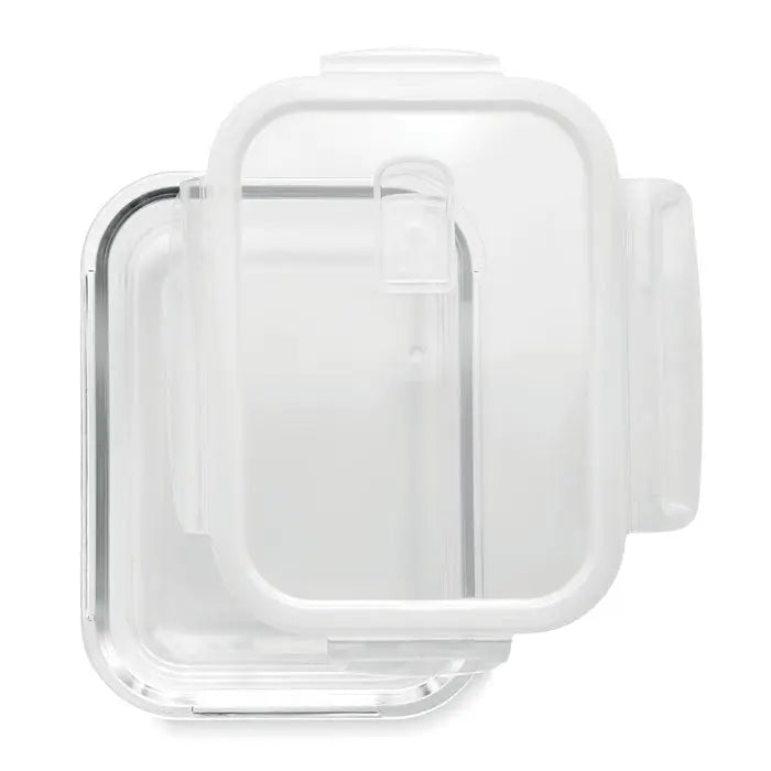 Cutie de pranz din sticla transparenta cu capac transparent si margini argintii din pp 900 ml