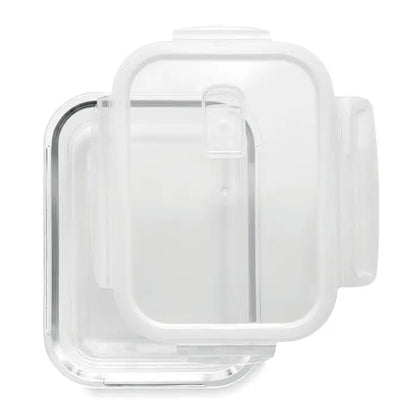Cutie de pranz din sticla transparenta cu capac transparent si margini argintii din pp 900 ml