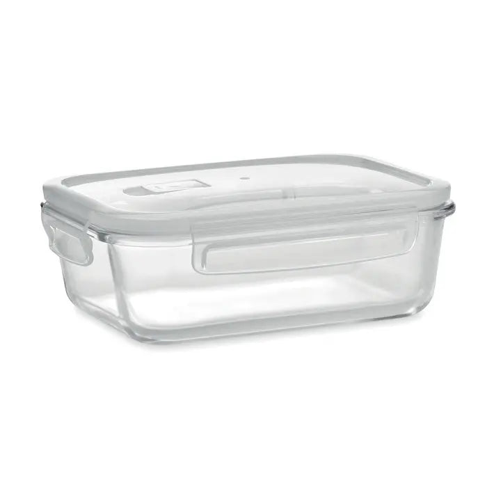 Cutie de pranz din sticla transparenta rectangulata cu capac transparent din pp si manere integrate laterale 900 ml