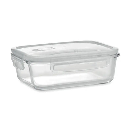 Cutie de pranz din sticla transparenta rectangulata cu capac transparent din pp si manere integrate laterale 900 ml