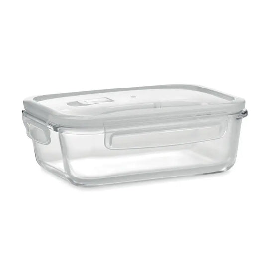 Cutie de pranz din sticla transparenta rectangulata cu capac transparent din pp si manere integrate laterale 900 ml