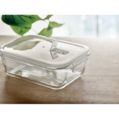 Cutie de pranz transparenta din sticla cu capac transparent din pp si inchidere argintie de 900 ml