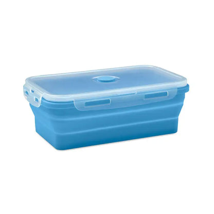 Cutie de prânz pliabilă din silicon albastru cu capac transparent din plastic pentru depozitare alimentară