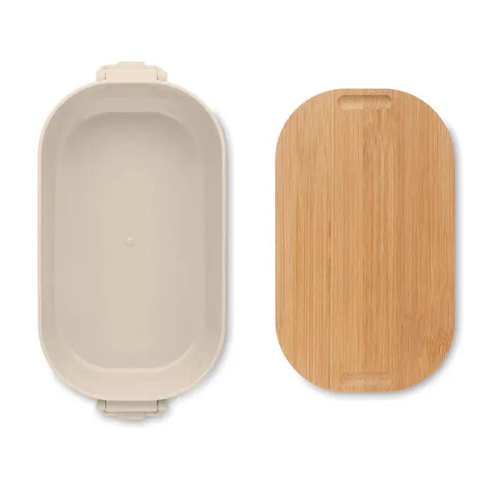 Cutie de pranz pp 700 ml bej din plastic si bambus cu capac cu balama pentru alimente