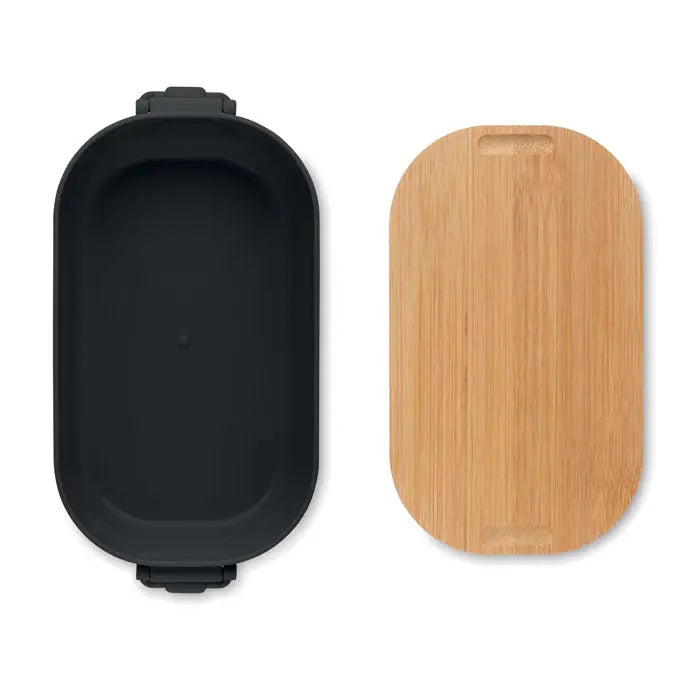 Cutie de pranz pp 700 ml neagra cu interior din silicon si capac din bambus perfecta pentru depozitare mancare