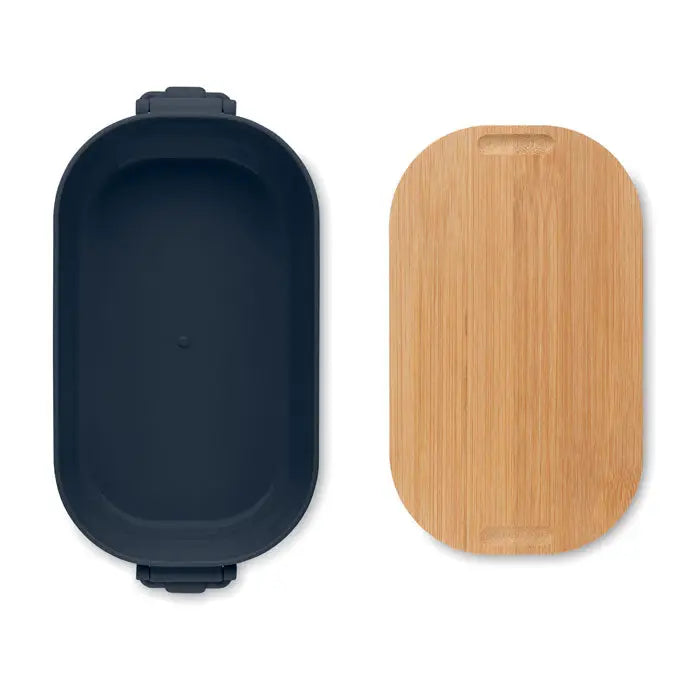 Cutie de pranz navy blue din silicon si capac din bambus ideal pentru depozitare alimente 700 ml