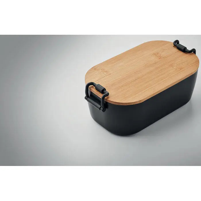 Cutie de pranz pp 700 ml neagra cu bambus si inchizatori din plastic pentru depozitarea alimentelor