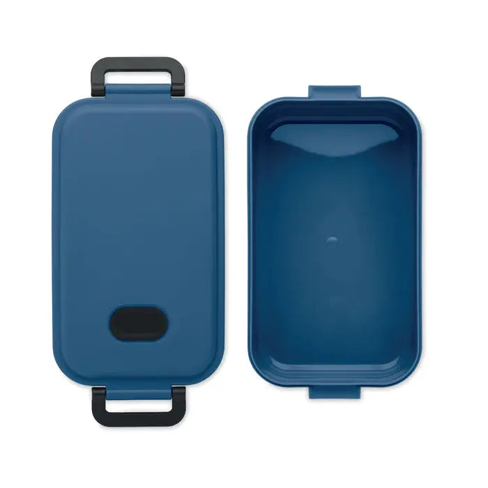 Cutie de pranz pp 800 ml albastra dreptunghiulara cu manere din plastic negru si capac asortat