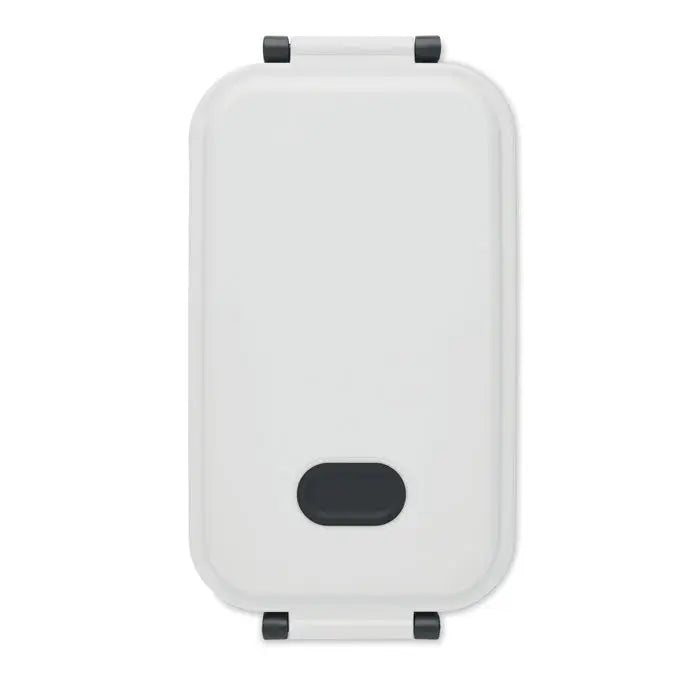 Cutie de pranz pp 800 ml albă rectangulară cu laturi negre și mâner oval negru central din plastic