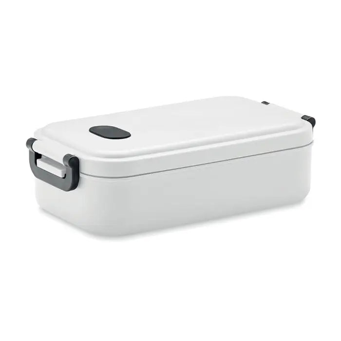 Cutie de pranz pp 800 ml alb dreptunghiular cu mâner și clemă din plastic negru ideală pentru prânzuri compacte