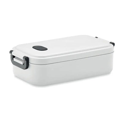Cutie de pranz pp 800 ml alb dreptunghiular cu mâner și clemă din plastic negru ideală pentru prânzuri compacte