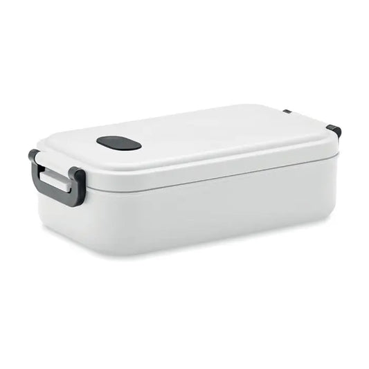 Cutie de pranz pp 800 ml alb dreptunghiular cu mâner și clemă din plastic negru ideală pentru prânzuri compacte