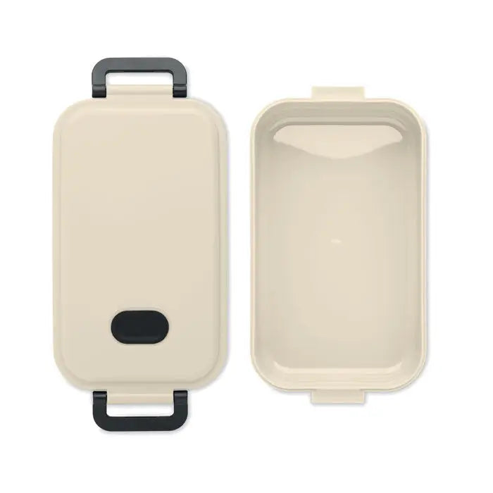 Cutie de pranz pp 800 ml beige cu manere negre din plastic si inchizatoare ovala neagra din plastic