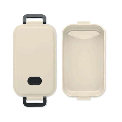 Cutie de pranz pp 800 ml beige cu manere negre din plastic si inchizatoare ovala neagra din plastic
