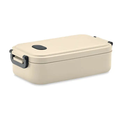 Cutie de pranz pp 800 ml crem, dreptunghiulara, cu maner si clips negru din plastic pentru transport usor