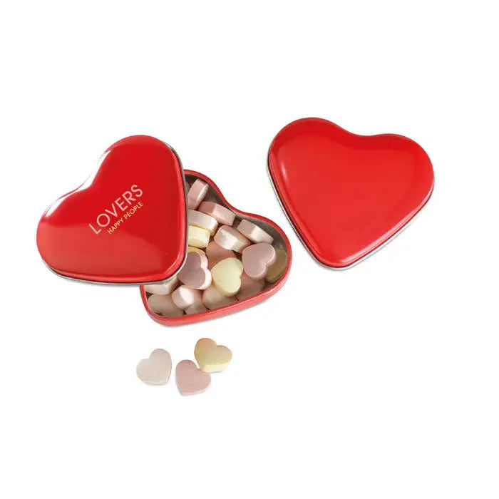 Cutie de tabla inima rosie cu bomboane pastel inima gravata cu lovers si happy people pe capac