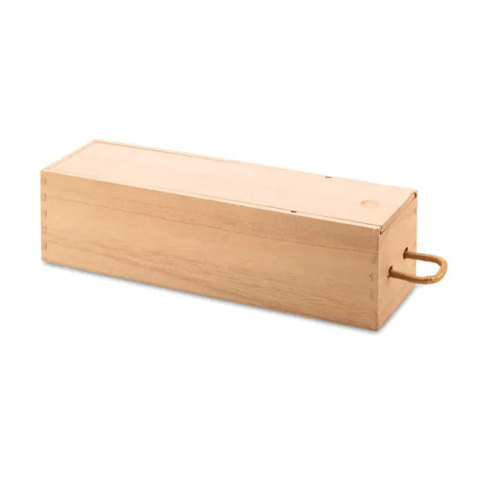 Cutie de vin din lemn deschis la culoare cu maner din franghie pentru transport usor
