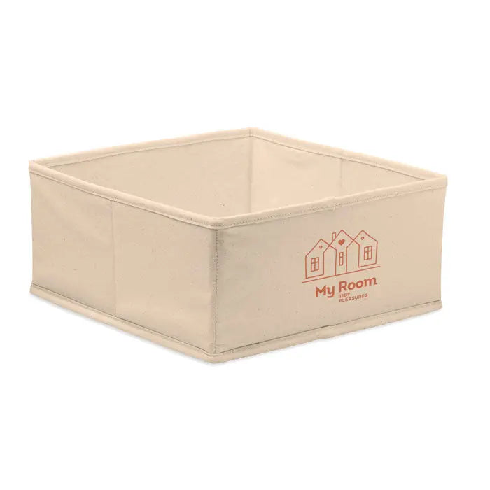 Beige cutie mare de depozitare canvas 220 gr/m² cu logo my room rosu si ilustratie casa