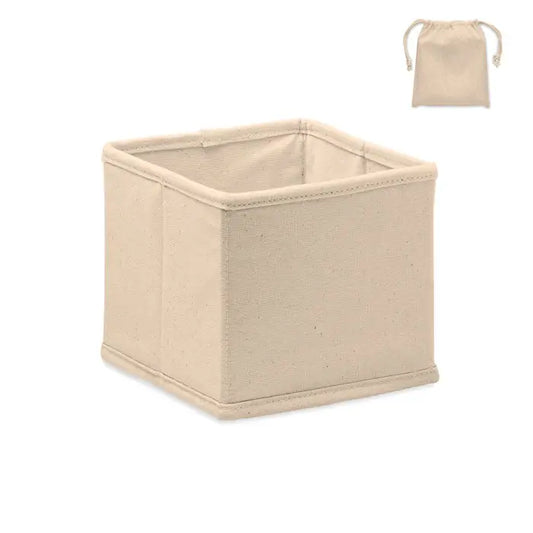 Beige cutie mica de depozitare canvas 220 gr m² cu saculet cu snur asortat pentru depozitare organizata
