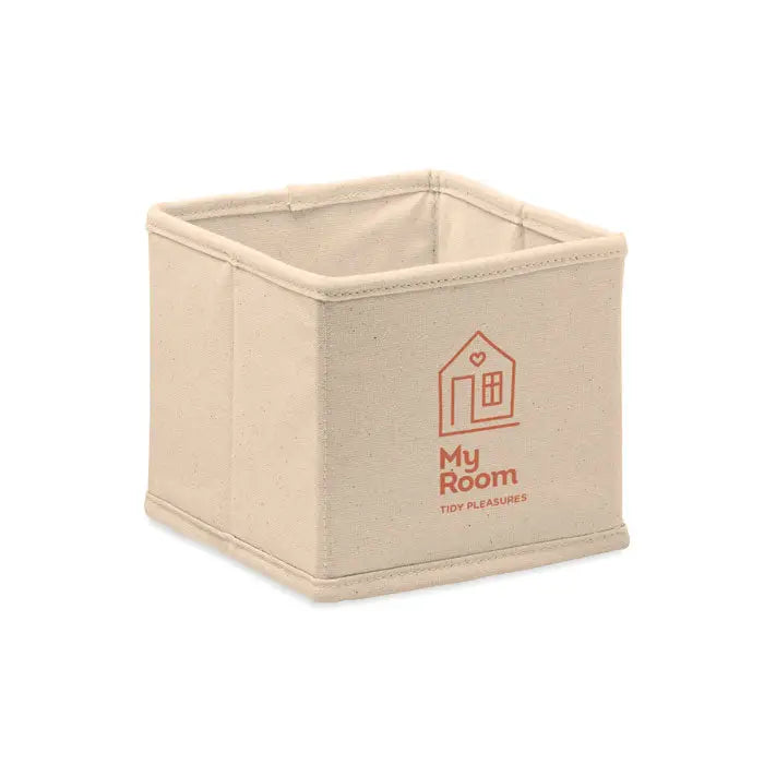 Beige cutie mica de depozitare 220 gr/m² din pânză cu logo subtil portocaliu my room și design casă