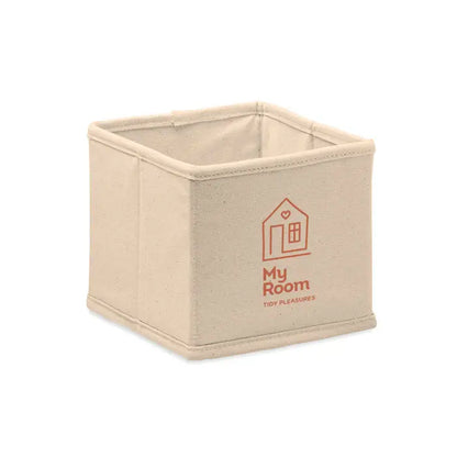 Beige cutie mica de depozitare 220 gr/m² din pânză cu logo subtil portocaliu my room și design casă