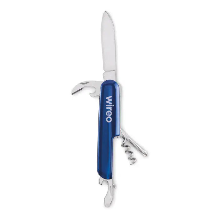 Cutit de buzunar cu mai multe instrumente blue plastic cu lame si unelte metalice argintii brand wireo