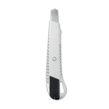 Cutit retractabil din aluminiu argintiu si negru cu maner texturat ergonomic pentru taiere precisa