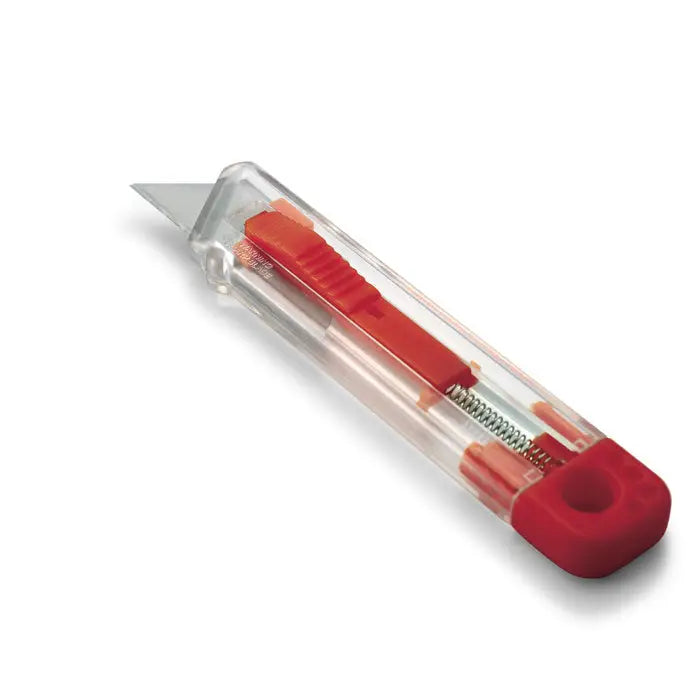 Cutit retractabil cu lamă retractabilă în plastic roșu și transparent pentru tăieri precise