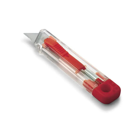 Cutit retractabil cu lamă retractabilă în plastic roșu și transparent pentru tăieri precise