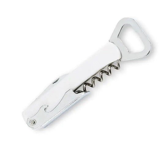 Corkscrew bottle opener two-in-one silver and white sleek modern design cutitul ospatarului
