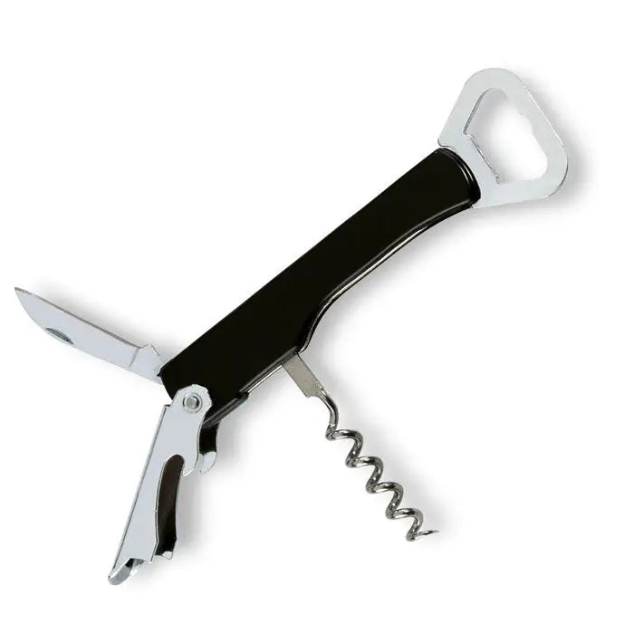 Cutitul ospatarului negru si argintiu multifunctional cu tirbuson, desfacator si lama otel inoxidabil