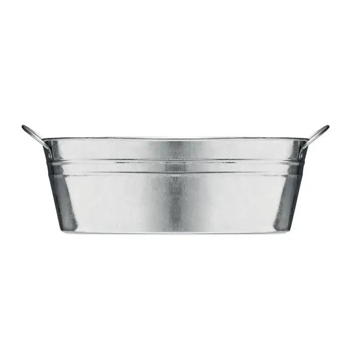 Cuva de zinc ovală galvanizată cu două mânere tip buclă pentru plantarea a trei semințe de ierburi