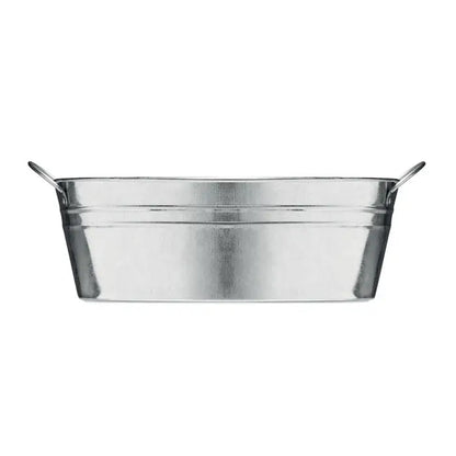 Cuva de zinc ovală galvanizată cu două mânere tip buclă pentru plantarea a trei semințe de ierburi