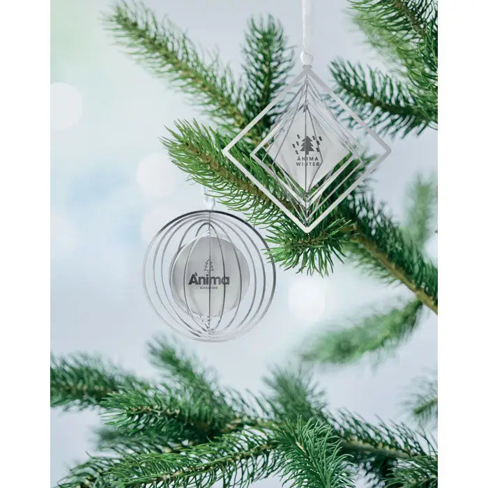 Decor cerc cu panglica ornament geometric din sticla clara cu rama metalica argintie si gravura anima winter