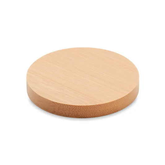 Deschidetor de sticle si coaster din bambus maro deschis cu finisaj natural si textura lemn neteda circulara