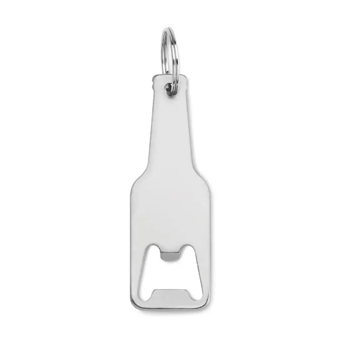 Deschidetor de sticle din aluminiu argintiu cu finisaj metalic si design clasic in forma de sticla