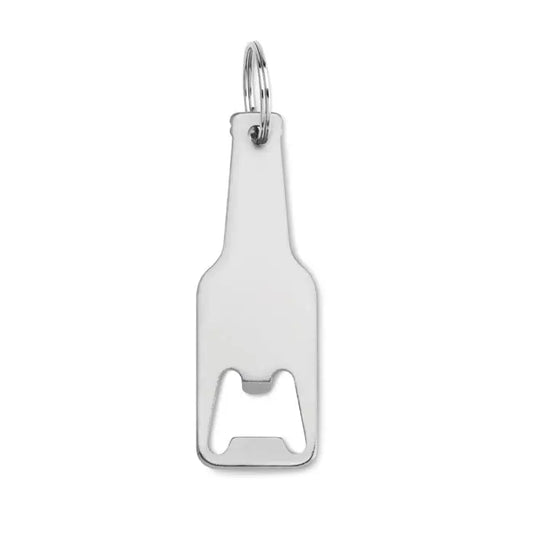 Deschidetor de sticle din aluminiu argintiu cu finisaj metalic si design clasic in forma de sticla
