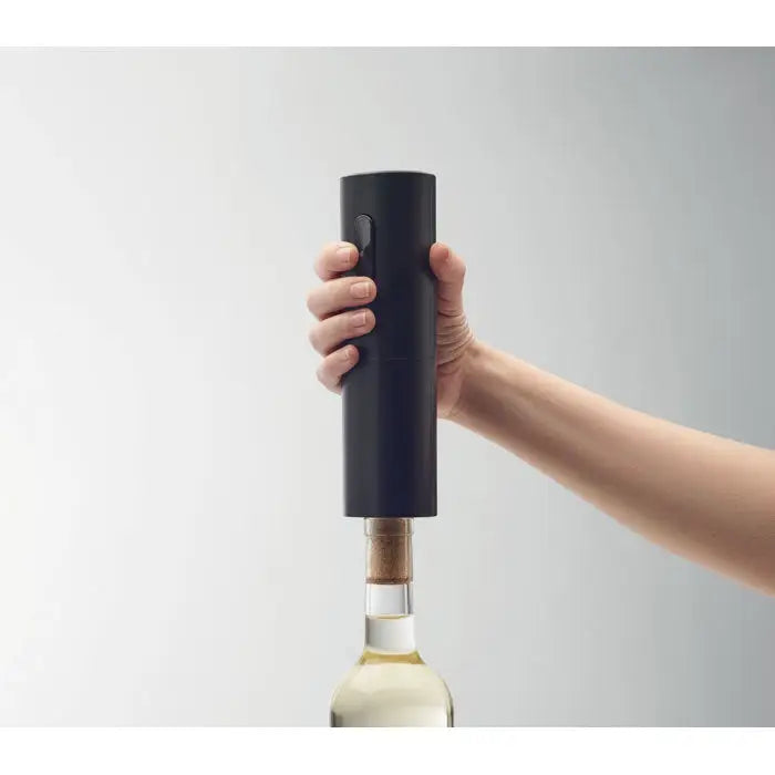 Dascător de sticle de vin electric negru cilindric cu finisaj mat elegant și buton lateral subtil