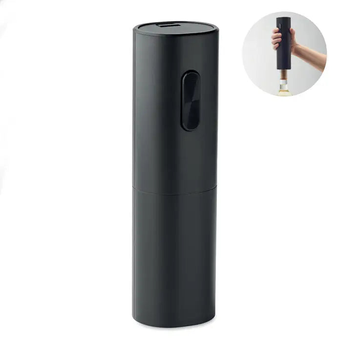 Deschidetor de sticle de vin electric cilindric negru cu design modern si finisaj mat neted