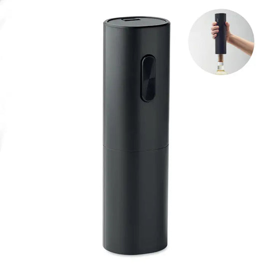 Deschidetor de sticle de vin electric cilindric negru cu design modern si finisaj mat neted