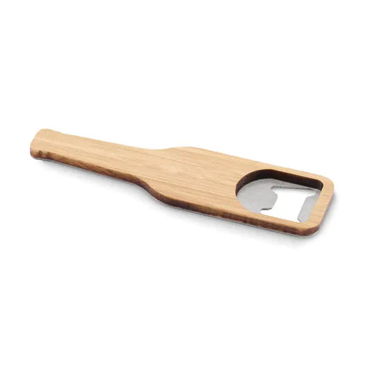 Deschizator de sticle din bambus cu finisaj natural si mecanism metalic lustruit pentru deschiderea sticlelor